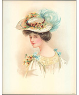 1908 Victorian Print - Lady with Daisies in Her Hat - £9.73 GBP