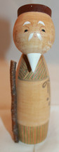 Japanese Traditional  Wooden Kokeshi Doll Signed Sennin Man Movable Cane... - $57.37