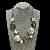 Chunky Statement Necklace Bib Choker Large Gray and Clear Rhinestones w Extender - £22.78 GBP