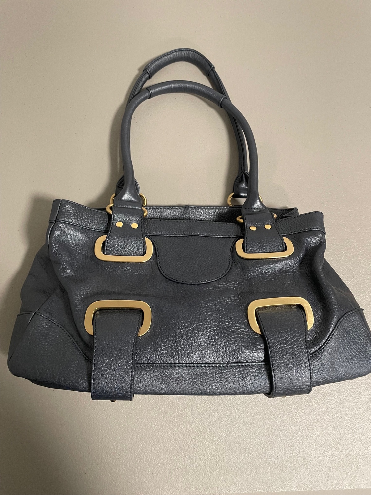 Maxx New York Pebbled Leather Medium Handbag Navy Blue