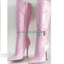 Ankle Buckle Knee High Boots Sexy Stiletto High Heel 13 cm Zipper Patent Leather - £267.91 GBP