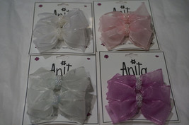 Girls Small Set of Hairbows French Clip White Pink Gray Blue Light Purple Beads - £3.16 GBP