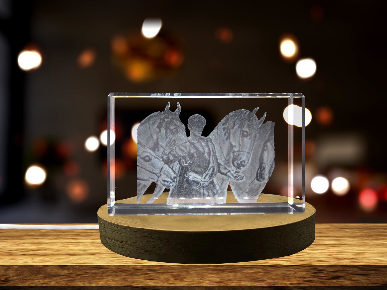 LED Base included | Diomedes and his Mares 3D Engraved Crystal 3D Engraved