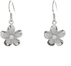 Sterling Silver 15mm Plumeria Rhodium Plated Dangle Earrings - £53.01 GBP