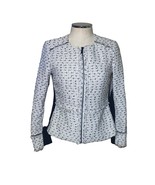 Karl Lagerfeld Paris White Fringe-Trimmed Tweed Zip Up Jacket Size Small - $528.89 MXN