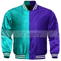 Letterman Baseball College Varsity Bomber Sports Jacket Turquoise Purple Satin - £46.43 GBP