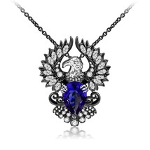 Eagle Necklace  Black With Blue Pear Cut Stone Inlaid For Women Sterling Silver - £110.85 GBP