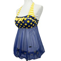 Retro Inspired One Piece Bathing Suit Fandecie Blue Yellow Dots Modest - $34.65