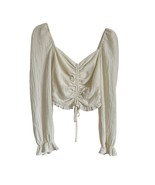 Forever 21 Cream Smocked Ruched Sweetheart Cropped Top M Peasant Gypsy M... - $14.73