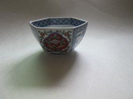 Japanese Blue White and Red Hexagonal Tea Cups Set of 5 - $79.99