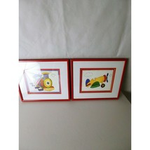 2 Framed Art Nursery Kids Room Decor Plane And Train 10&quot;x12&quot; - £27.66 GBP