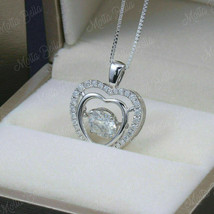 14K White Gold Finish 2Ct Round Cut VVS1 Diamond Heart Halo Pendant NO Chain - £74.99 GBP