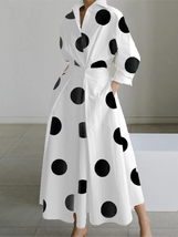 Autumn Dress Long Sleeve Dot Print Elegant Maxi Dresses For Women 2023 White Cas - £47.68 GBP
