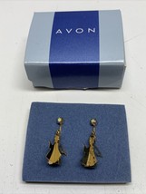 Avon Rhinestone Accent Angel Drop Pierced Earrings Gold Toned 3 Dimensio... - $11.88