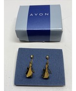 Avon Rhinestone Accent Angel Drop Pierced Earrings Gold Toned 3 Dimensio... - £9.33 GBP