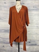 Cato Rustic Brown Wrap Blouse Women Plus Size 18/20W Short Sleeve V Neck Stretch - $13.50