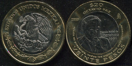 Mexico 20 Pesos. 2010 (Bi-Metallic. Coin KM#943. Unc) Octavio Paz - £13.07 GBP