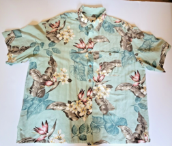 Island Republic 100% Silk GREEN Floral Hawaiian Button Up Men&#39;s Shirt Size XXL - £13.40 GBP