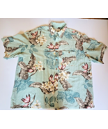 Island Republic 100% Silk GREEN Floral Hawaiian Button Up Men&#39;s Shirt Si... - £13.23 GBP