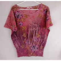 DressBarn Women&#39;s Pink Beaded Floral Shirt Size Small 100% Polyester - £11.62 GBP