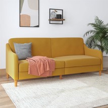 Mustard Yellow Linen Futon, Dhp Jasper Coil, Multi-Position Design. - £276.90 GBP
