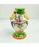 Ceramic Vase Vintage Japan Footed Base Ring Handles Handpainted Italian ... - $15.99