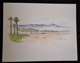 Signed Beverly Ellstrand Santa Barbara Beach Mtns. Landscape Color Sketch 1997 - £32.31 GBP