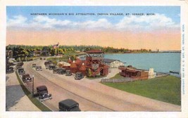 Indian Village St Ignace Michigan linen postcard - £3.87 GBP