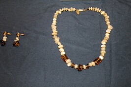MIRIAM HASKELL Demi MOP and Faux Tortoise Amber Necklace/Pierced Earrings - $299.00