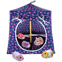 Black Toy Tent, 2 Sleeping Bags, Flower Print Fabric for Dolls, Stuffed Animals - £19.94 GBP