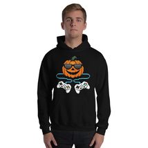 Pixel Pumpkin Retro Gamer Vibes Funny Halloween Unisex Hoodie Black - £28.63 GBP+