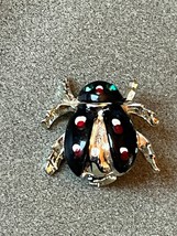 Vintage Small Black Enamel &amp; Goldtone BEETLE BUG Inset Lapel or Hat Pin –7/8th’s - £9.05 GBP