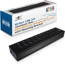 10-Port USB 3.0 Hub, Aluminum, Full Powered, Mountable, with All Ports D - $87.11
