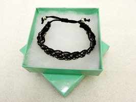 Braided Fabric Bracelet, Black w/Box Chain Rhinestones, Adjustable, #JWL... - $9.75