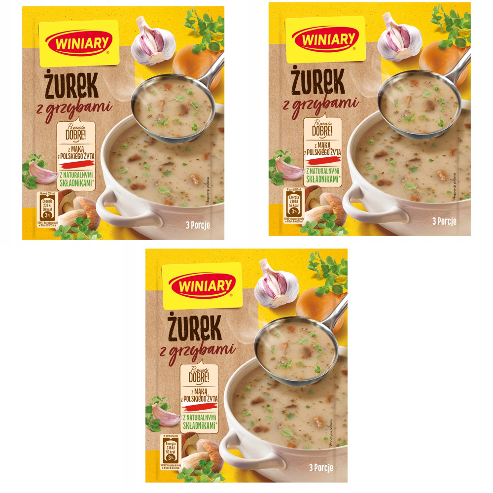 Winiary instant soup ZUREK with MUSHROOMS (Sour Rye)  3pc./9 portions FR... - $9.85