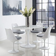 Lippa 60&quot; Oval Artificial Marble Dining Table White EEI-1135-WHI - £701.01 GBP