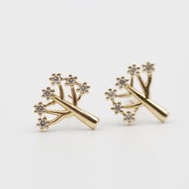 0.15 CT Genuine Moissanite Tree Stud Earrings 14K Yellow Gold Plated Silver - £83.47 GBP
