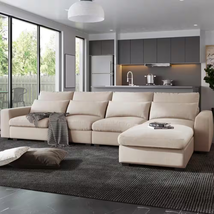 130 In. Square Arm 2-Piece Linen L-Shaped Sectional Sofa in Beige with Removable - £1,169.21 GBP