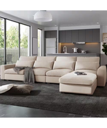 130 In. Square Arm 2-Piece Linen L-Shaped Sectional Sofa in Beige with R... - £1,124.71 GBP