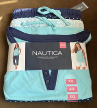 Nautica 3 Piece Pajama Set Sz XXL Blue Capri Pants Shorts Tank Top Anchor NWT - $42.99