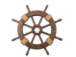 Rustic Wood Finish Decorative Ship Wheel with Seashell 18&quot;&quot; - £50.28 GBP