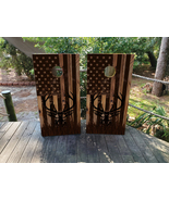 Waterproof Cornhole WRAPS / USA Flag with a Deer / Wood Grain / Laminated  - $115.75 CAD