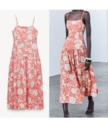 ZARA NEW MIDI PRINTED STRAPPY CORAL/WHITE DRESS ZW COLLECTION -S - $82.32 CAD
