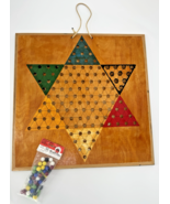 Vintage Chinese Checkers Board Wood 20” Handmade w/ Marble King Marbles Set - $118.80