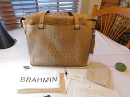 $435 Brahmin Medium Emily Warm Grey Collodi Croc Zip-Top Tote Shoulder Bag USED - £102.86 GBP