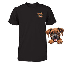 Funny Boxer Dog Peeking Pocket Tshirt Cute Puppy Dog Lover Tee Print Gift - $18.76+