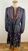 Vintage Samuel Blue Women&#39;s 14 Dress Peasant Gypsy Floral Print Midi Boh... - £33.63 GBP