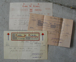 Lot of 3 1900-1910 Earl W Eckel Printing Billheads Receipts - £13.16 GBP