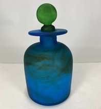 Cobalt Blue &amp; Green Blown Glass Jar &amp; Stopper Apothecary Marbled Made in Mexico - £94.30 GBP
