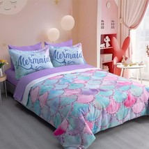 Kid Mermaid Scale Comforter Bedding Set Twin Size, Colorful Rainbow 3D Fish Scal - £103.10 GBP